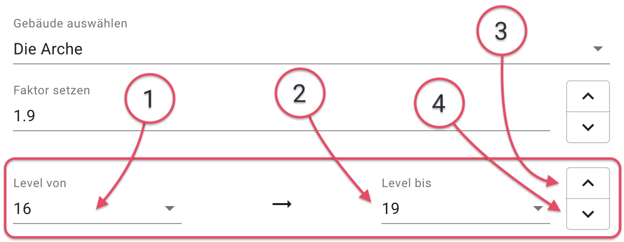 Gewünschter Gebäude-Level wählen